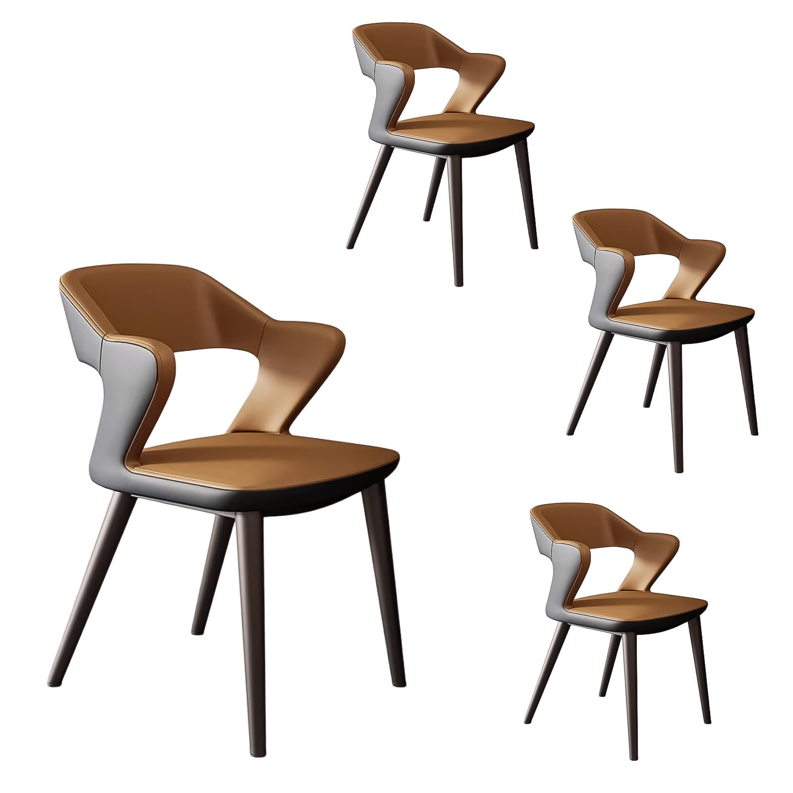 Ergonomiczne krzesła do jadalni, nowoczesne, tapicerowane, boczne krzesła z podłokietnikami, skórzane, do salonu i recepcji, zestaw 4 szt., brązowe
