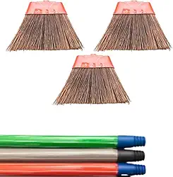 Kit com 3 Vassouras Piaçava, Cabos Listrado