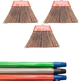Kit com 3 Vassouras Piaçava, Cabos Listrado