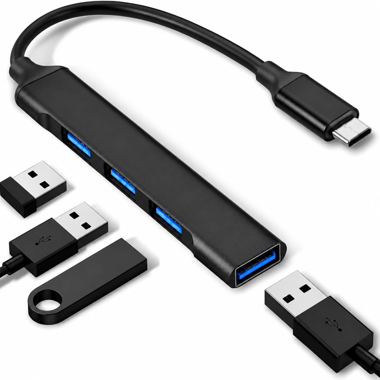 USB C to 4 Port USB 3.0 Hub, Type C to USB A Multiport Adapter, High Speed 4 in 1 OTG Splitter with Aluminium Shell for MacBook Pro, iMac, XPS, Laptop, PC, Flash Drive, Keyboard, Mouse-picture-18