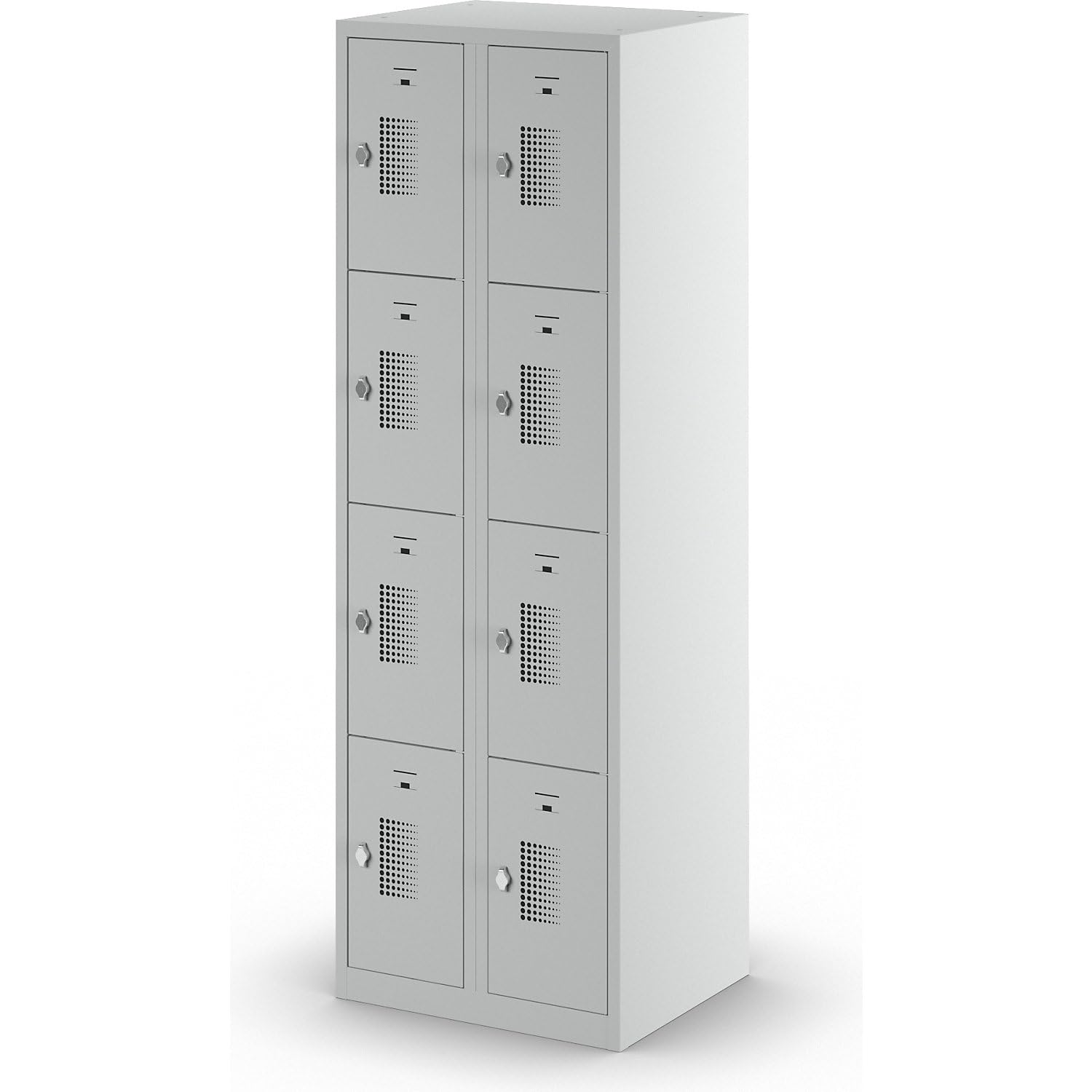 eurokraft | 4er-Schließfachschrank | 2 Abteile | lichtGrau | B 600 mm | 8 Fächer | Drehriegel