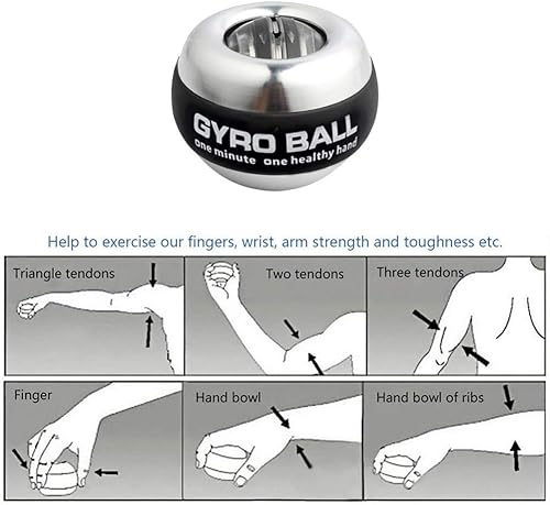 Miniatura 8 de GOZATO Bola de giroscopio de alimentación de muñeca de arranque automático, fortalecedor de muñeca y ejercitador de antebrazo para dedos de brazo