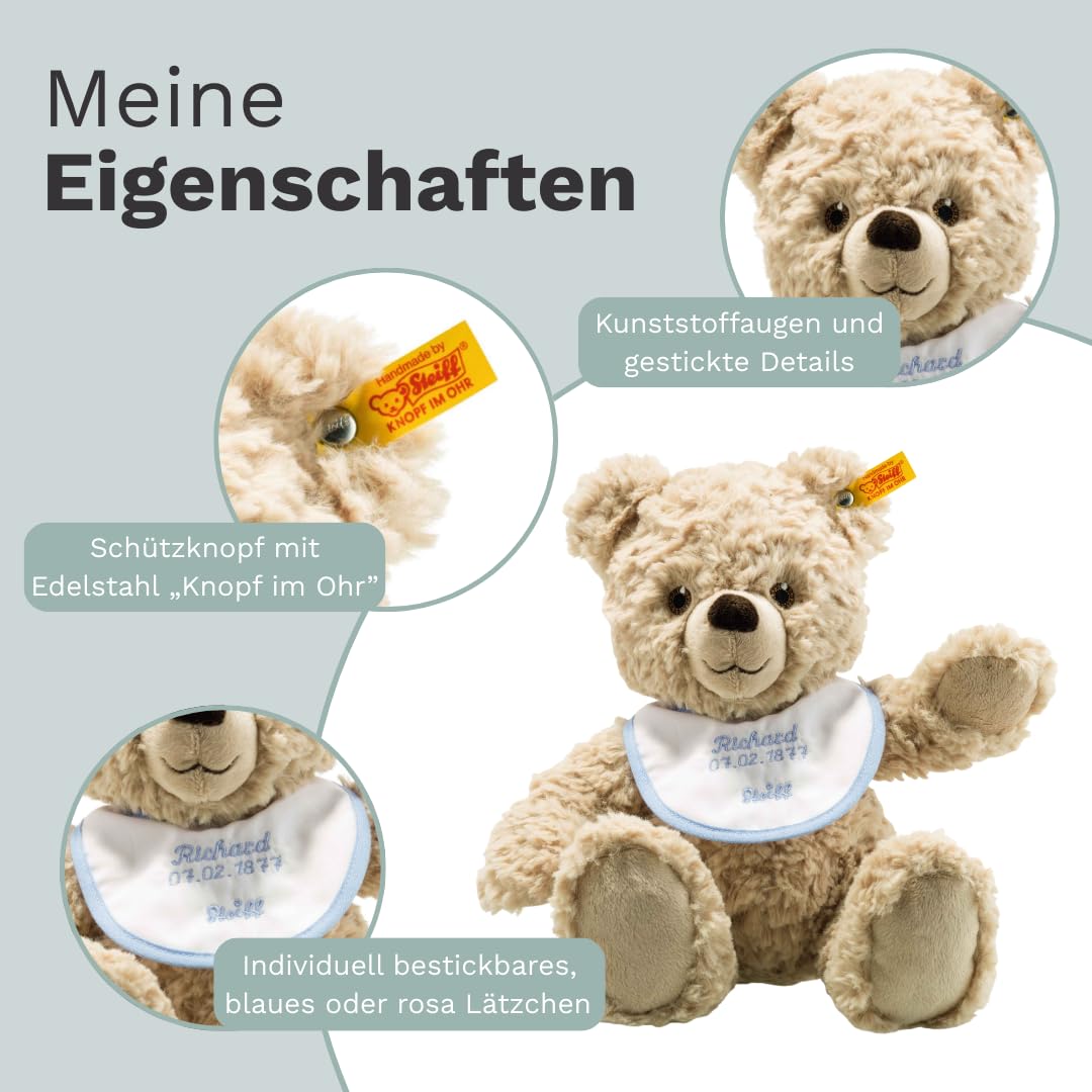 Steiff Kuscheltier Teddybär mit personalisierbarem Latz, Süßes Stofftier, Jungen, Mädchen & Babys ab 0 Monaten, Plüschtier 30 cm, Beige, 241291