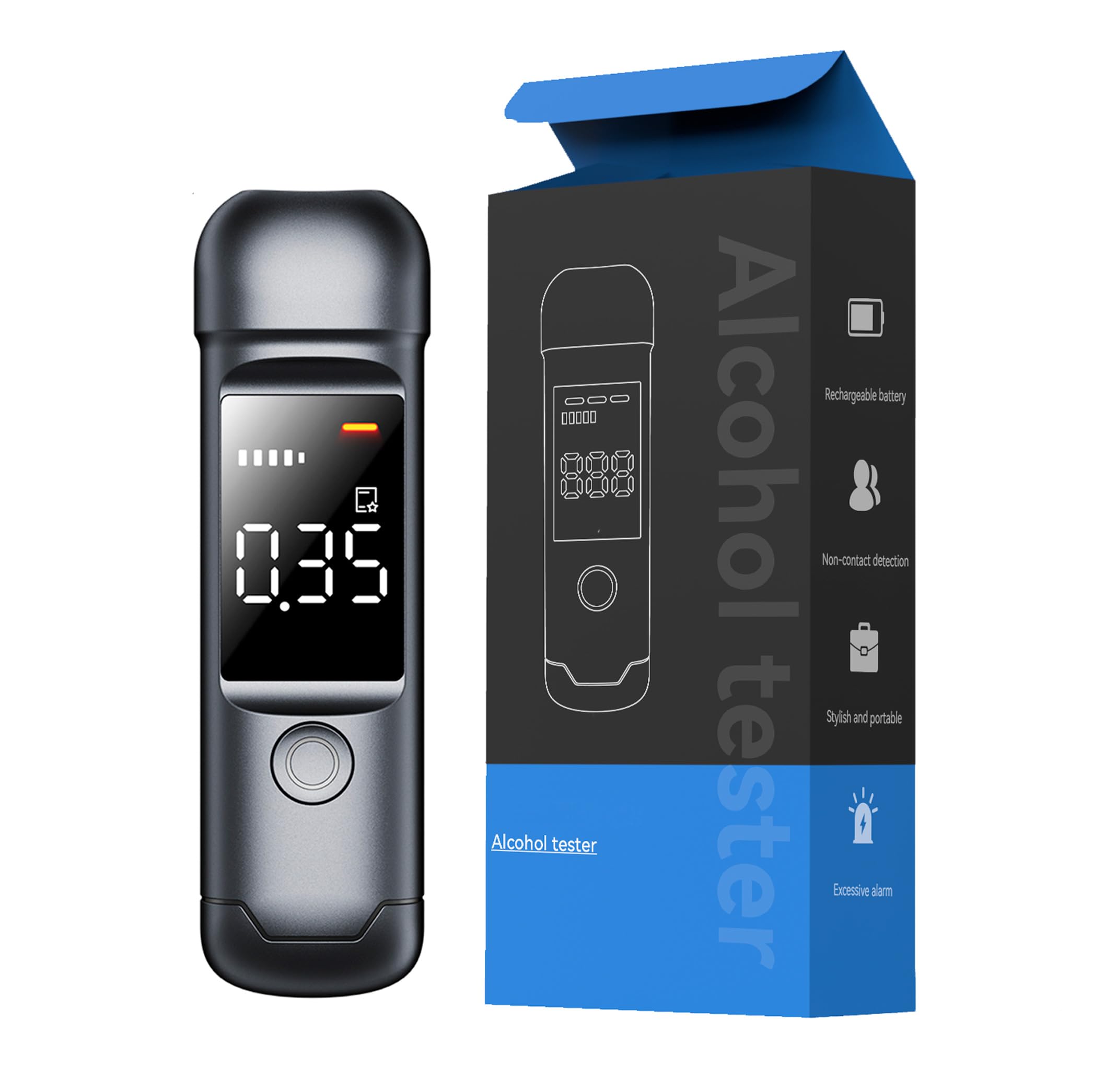 Alcoholimetro Homologado Portátil, Alcoholímetro Digital Sin Contacto Sin Boquilla, Medidor De Alcohol con Pantalla Digital, Test De Alcoholemia Rápido para Coche Y Uso Personal