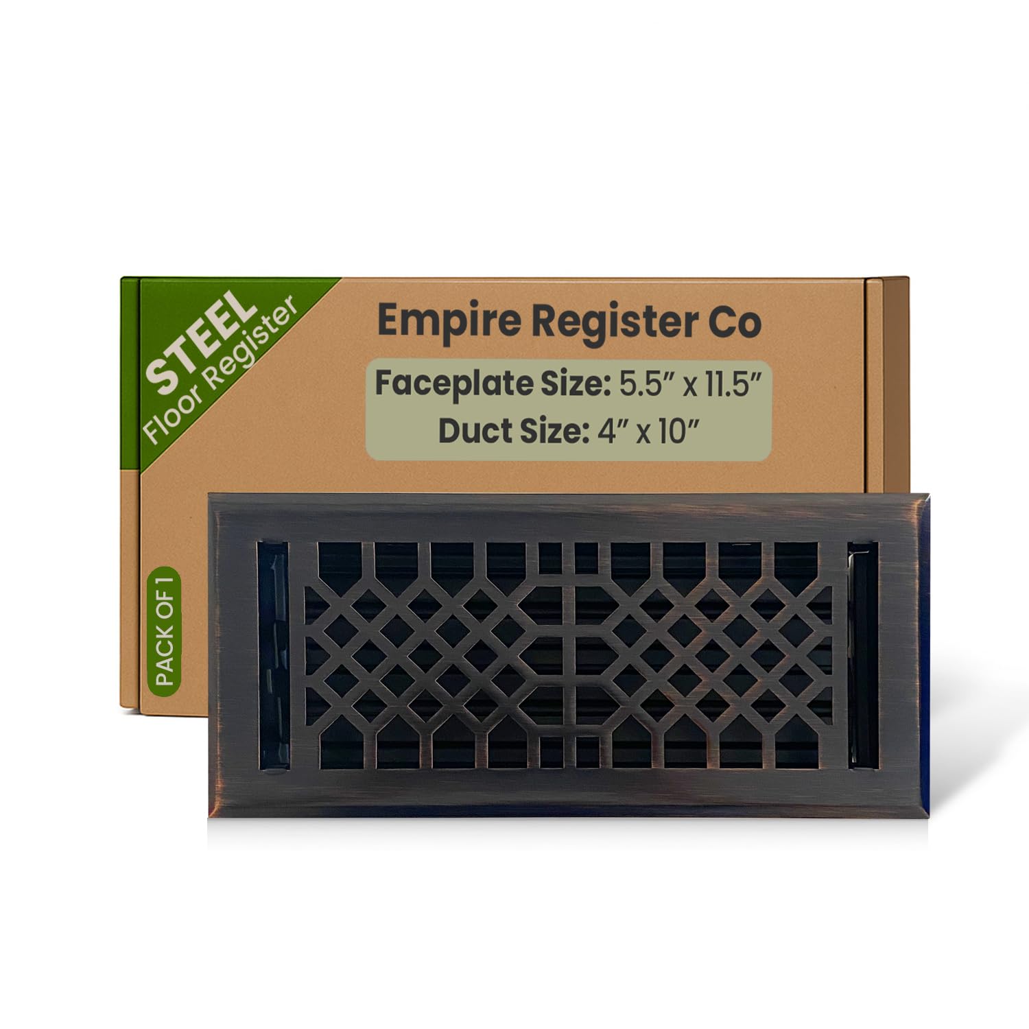 Empire Register Co, Vent Cover - 4x10 inch, Antique Style Design, Oil Rubbed Bronze Finish, Heavy Duty Floor Vent Covers, Metal Damper Attached Vent