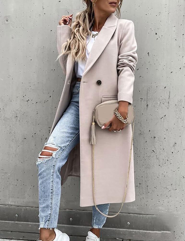 IDEALSANXUN Womens Long Wool Coats Fall Winter Notch Lapel Dressy Peacoat Jackets - Image 3