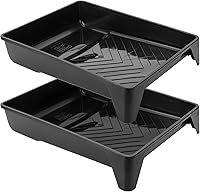 BatesChoice 9 Inch Paint Roller Trays, 2 Pack - Durable Black Plastic with Deep Capacity & Textured Ridge for Even Loading