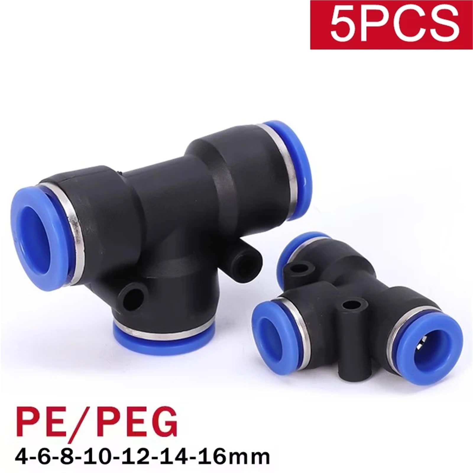 10PCS PE PEG Pneumatic Air Connector Quick Fitting Tee Reducer 3 Way T-shaped Pipe Hose Connector 4/6/8/10/12mm(PEG 12-8)