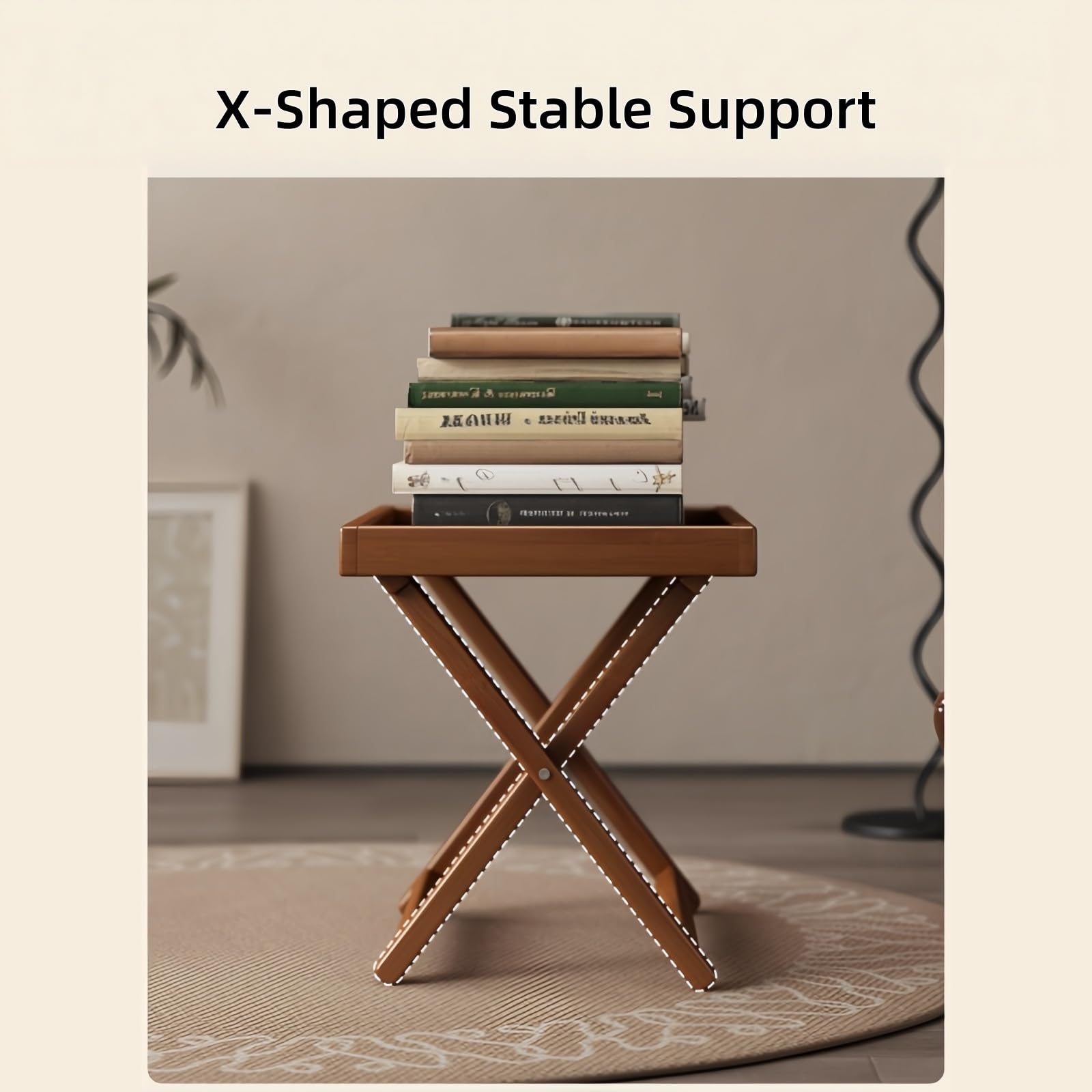 Tavolino Pieghevole,Tavolino Vassoio Struttura X Bambù,Piano Rimovibile | Comodino Pieghevole Compattico,Facile Riporre Spazi Ridotti,per Divano,Comodino(Bamboo Tabletop)