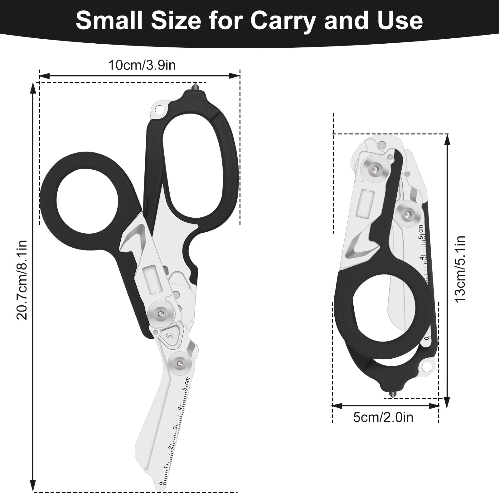 Tijeras de emergencia, tijeras para traumatismos, tijeras de rescate multiherramienta con 6 funciones prácticas, alicates de tijera plegables con funda,alicates tácticos plegables