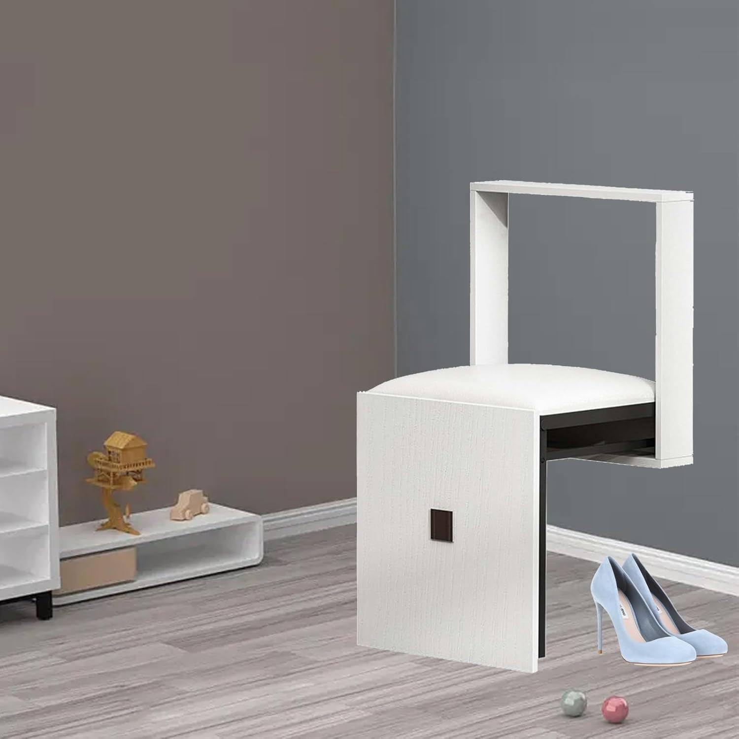 LSHFYV Folding Wall Mounted Shoe Changing Stool, Wall Mounted Folding Entryway Stool, Foldable Shower Bench Invisible Shoe Changing Stool for Entrance Hall Restroom Living Room, Space Saving,D