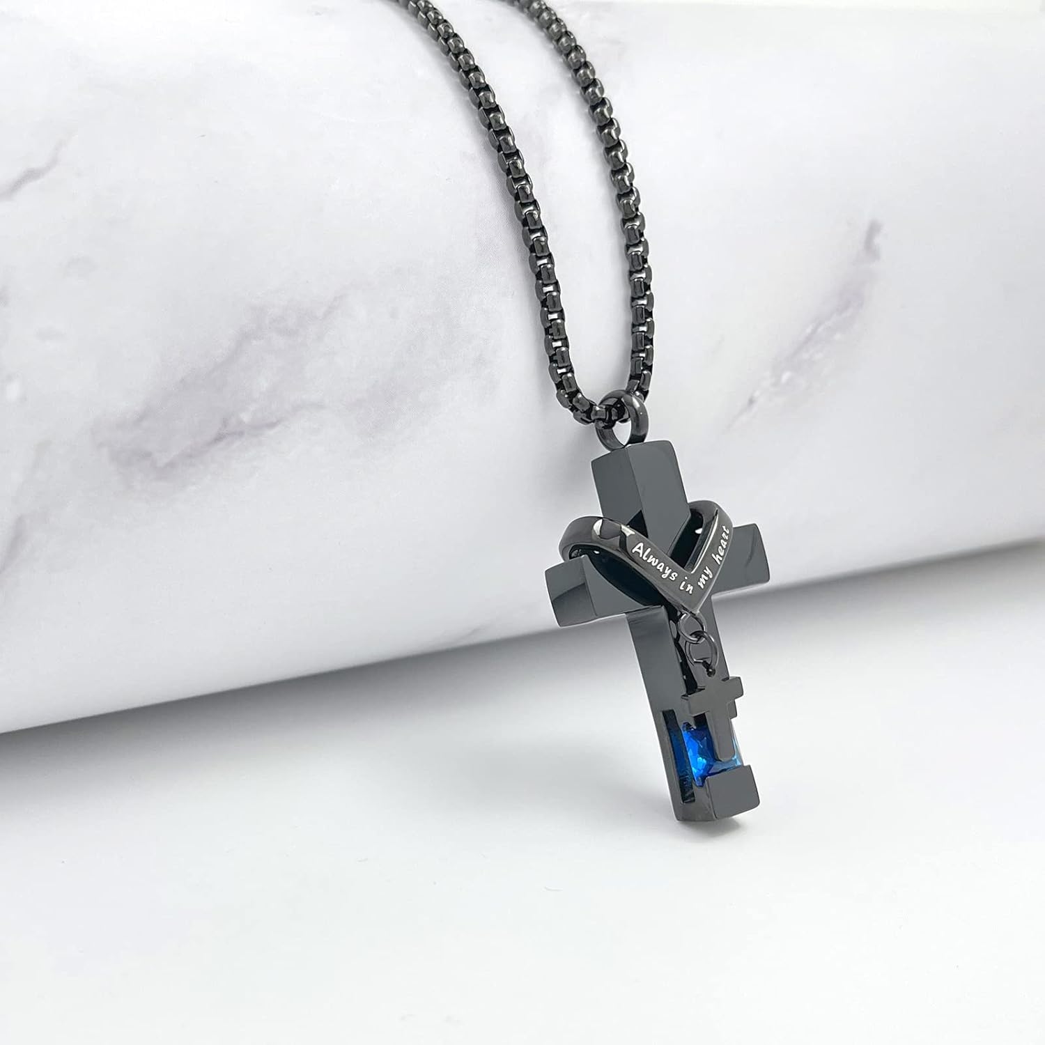 YOUFENG Birthstones Urn Necklaces for Ashes Cross Cremation Pendant Urns for Human Ashes Memorial Keepsake Locket Jewelry - Image 5