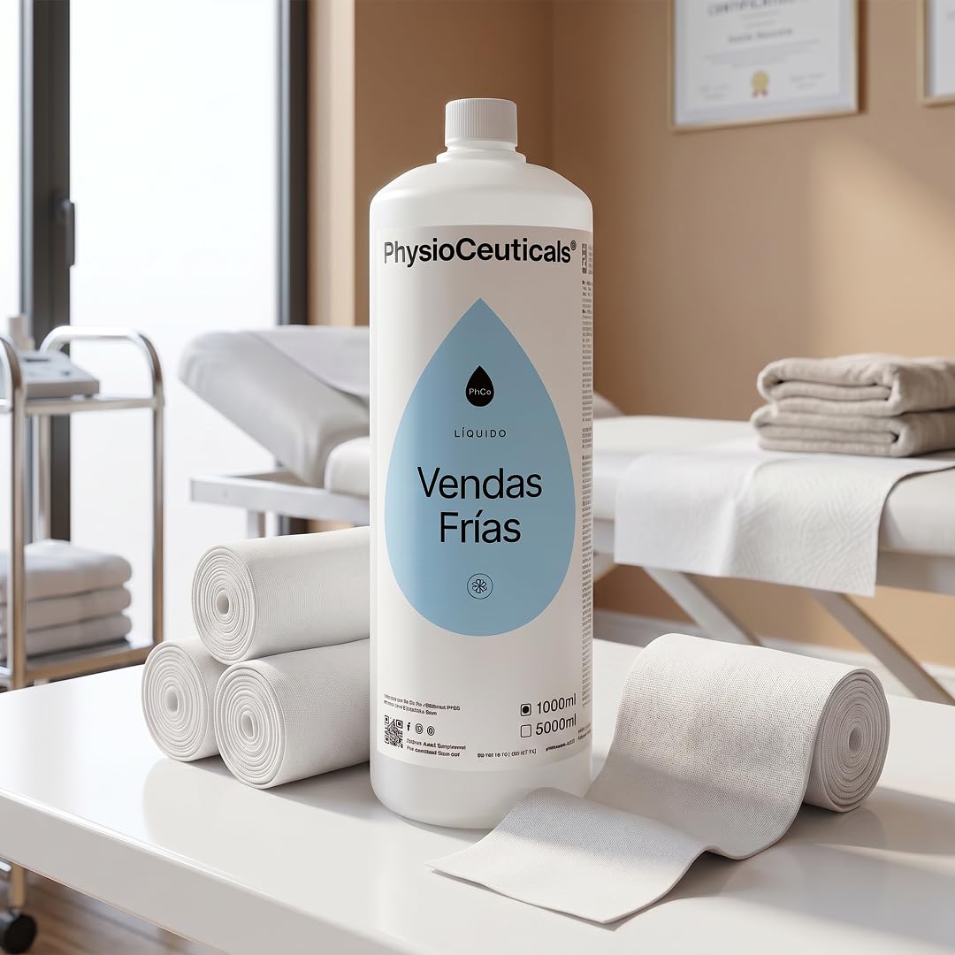 PHYSIOCEUTICALS - Líquido Vendas Frías Profesional 1000ml - Efecto Crioterapia notable con Fucus, Mentol y Alcanfor - Ideal para Especialístas