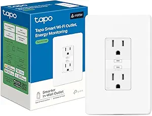 TP-Link Tapo Smart Plug P210M, Wi-Fi in-Wall Outlet, Matter Compatible, Energy Monitoring, 15A/1800W Max, Works with Alexa, Apple Home, Google Home, SmartThings, Voice/Remote Control, ETL Certified