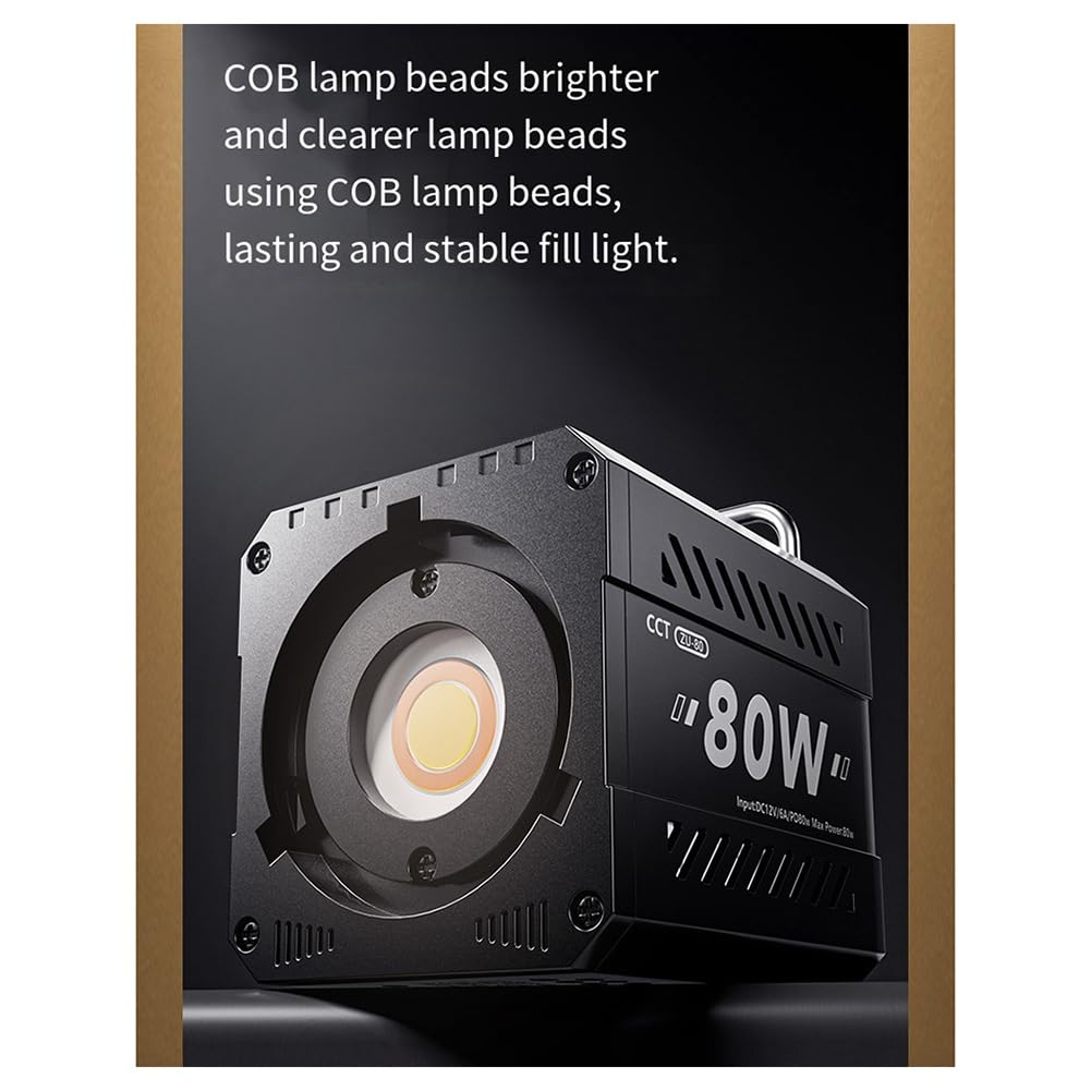 Luz LED Regulable para Vídeo COB de 80W, Luz LED Fotográfica de 2500-6500K para Estudio Fotográfico, Cámara de Cine, Livstreaming, Enchufe Europeo