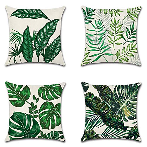 Artscope Set di 4 Impermeabile Federe Copricuscini Decorativi Quadrate Fodere per Patio Giardino Soggiorno Fattoria Fodera per Cuscini da Esterno 50x50cm Piante Tropicali 1