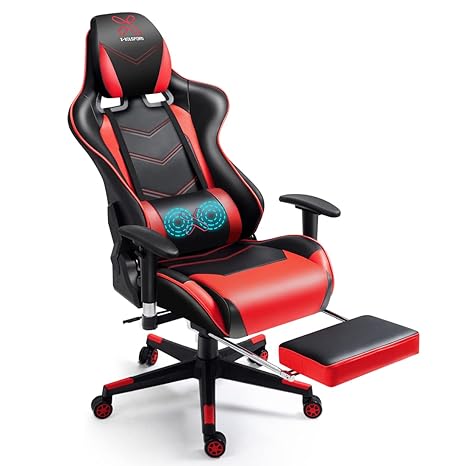 X Volsport Gaming Chair Office High Back Chair With Footrest Racing Style Pu Leather Ergonomic Computer Video Game Chair With Headrest And Lumbar Massage Red Black Amazon In Furniture
