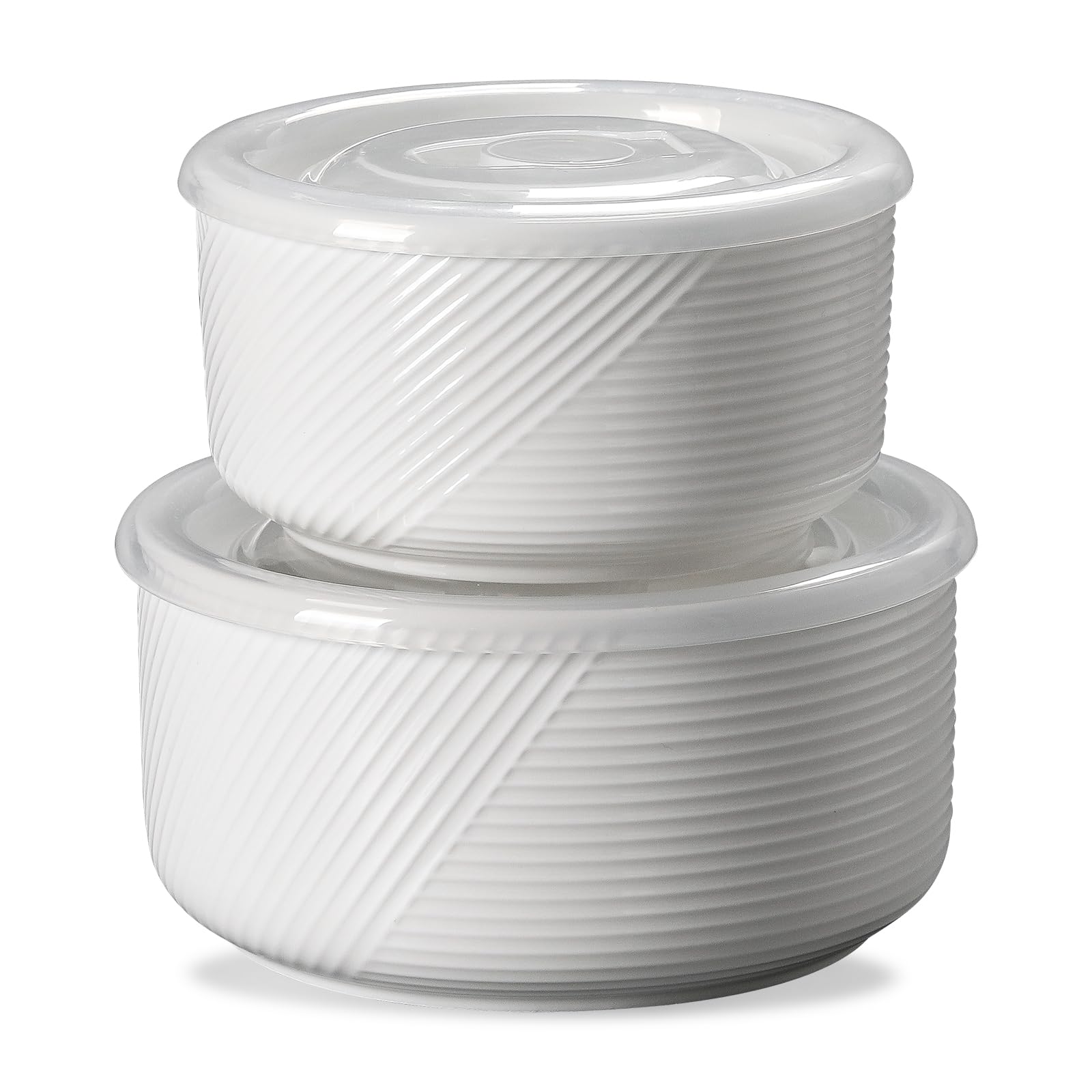 Adewnest Ceramic Nesting Bowls with Lid: Microwave Safe Food Storage Containers for Work Lunch Picnic Camping Meal Prep Soup Salad Cereal Leftovers - 5 & 6 Inch, 20 & 32 oz, Set of 2, White