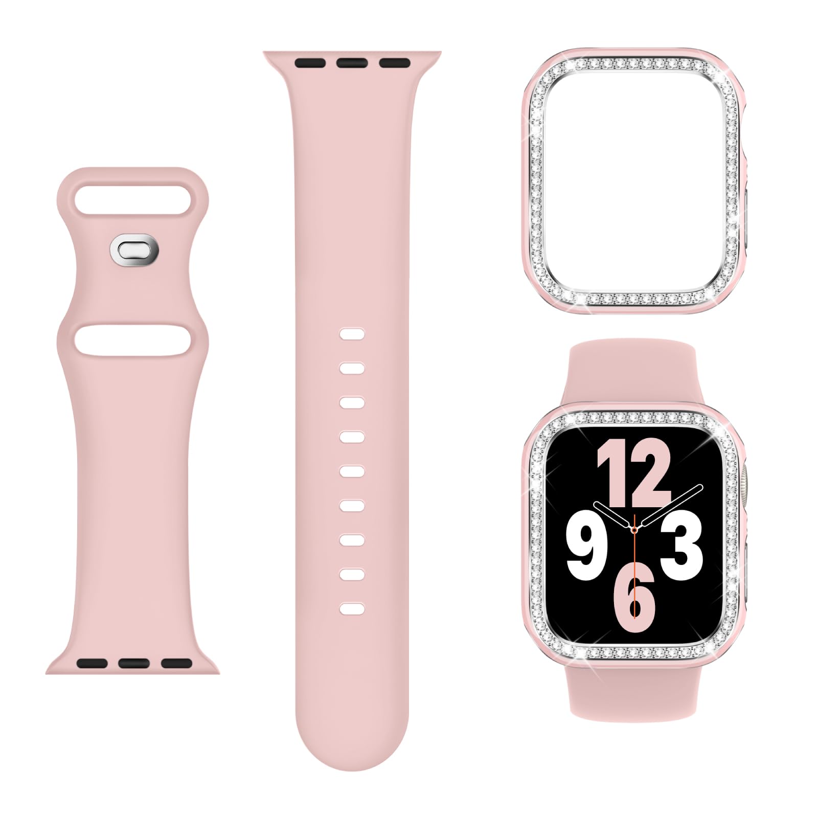 Adorique 3-in-1 Compatible for Apple Watch Band 40mm 41mm 42mm 44mm 45mm 46mm, Soft Silicone Sport Strap for iWatch Series SE 10 9 8 7 6 5 4 3