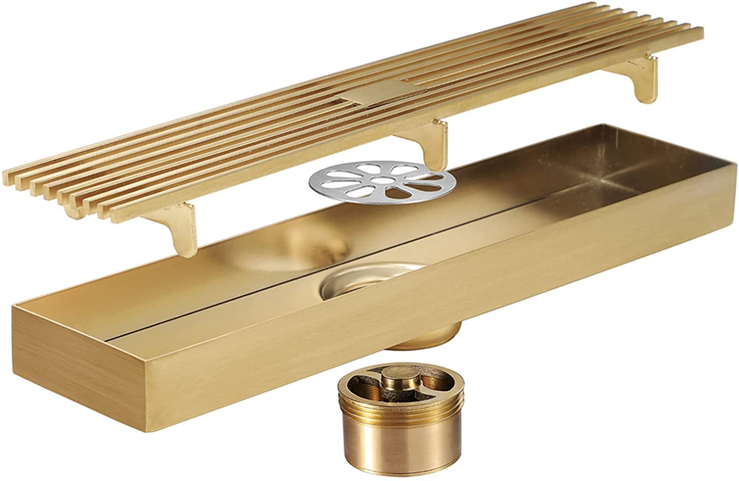 Rectangle Shower Drain, Stainless Steel Floor Drain with Tile Insert Grate Removable Cover, Hair Catcher, Bathroom Shower Floor Drain,Brushed