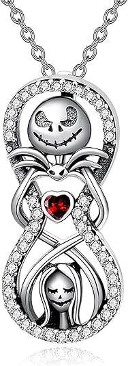 Skull Necklaces for Women, Heart Cubic Zirconia Couple Love Infinity Skeleton Pendant Skull Halloween Jewelry, Personalised Nightmare Necklace Birthday Valentine's Day Gifts for Women Love