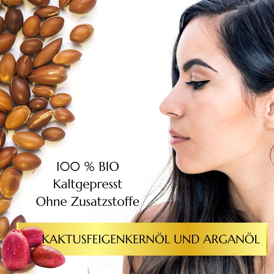 Green idea - Kaktusfeigenkernöl Bio Kaltgepresst mit Arganöl - Natürliches Anti-Aging-Gesichtsöl und Haaröl - Feuchtigkeit für Gesicht mit Antioxidativem Schutz - Gegen Augenringe - NaTrue 25 ml
