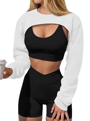 Yousify Womens Cropped Sweatshirt Shrugs Long Sleeve Workout Gym Cover