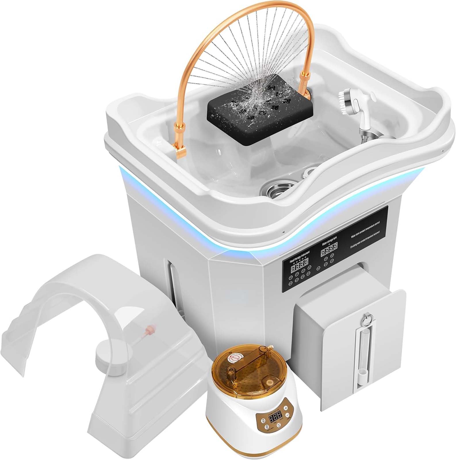Lavabo para Champú para Terapia de SPA con CirculacióN de Agua,Lavacabezas Portatil con 4 Ruedas Silenciosas,Adecuado para Capilares y Salones de Peluquería (White)