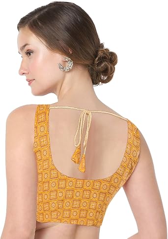 Chandrakala Cotton Printed Blouses for Women sarees, Sleeveless Ajrakh Print Crop top Choli (B224-P)