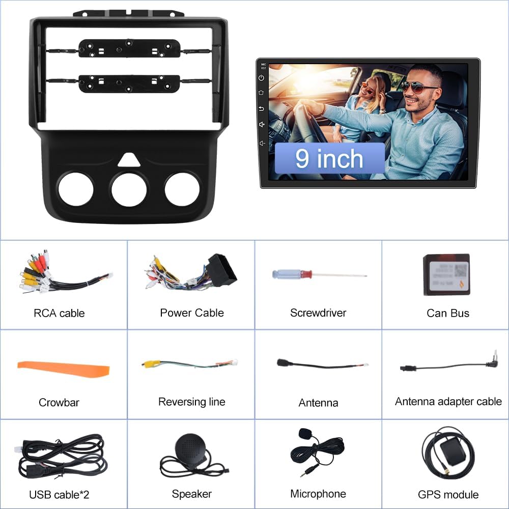 Junsun 8 Core 64GB ROM Car Radio for Dodge Ram 1500 2500 3500 2013-2019,Wireless Wire CarPlay/Android Auto GPS DSP RDS,Upgrade BT 5.0 WiFi 5G and 9" HD IPS Display Rearview AM/FM Radio Manual AC Only 9 61PHz3yLSQL. AC SL1000