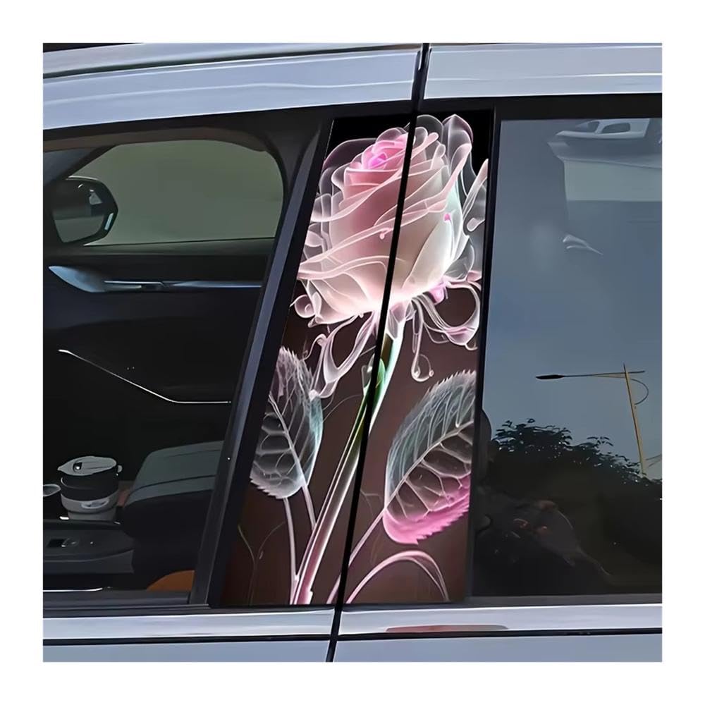 Bertdcx One Color Sparkling Pink Crystal Rose Classical Car Stickers Self Adhesive B Pillar Stickers Auto Parts