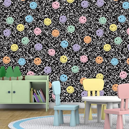 JarThenaAMCS Back to School Pastel Smile Face Wallpaper Self Adhesive Contact Paper Peel and Stick Composition Wall Decal for Home Classroom Room Decor, 17.3" x 120"
