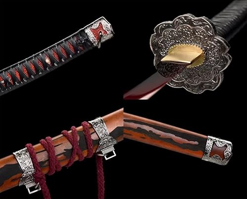 Miniatura 8 de HERO SWORD SEKIRO: Shadows Die Twice Wolf Cosplay Réplica Espada Mortal Blade Juego Japonés Katana Real Sharp Rojo Negro Alto Manganeso Acero