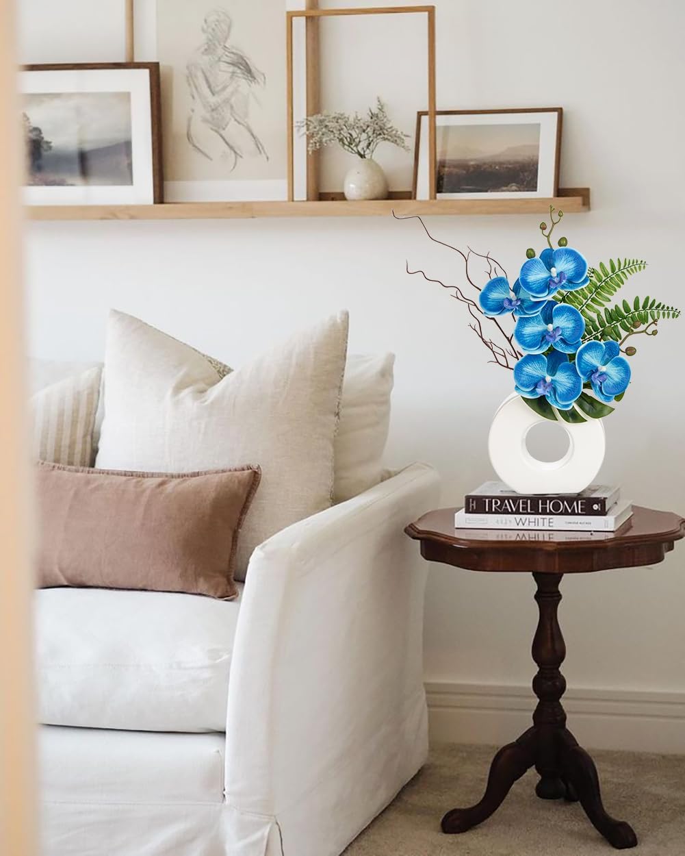 Briful Orchid Fake Flowers 16.1'' Blue Artificial Orchid Silk Flowers with Vase Faux Orchid Arrangement for Home Office Bathroom Desk Modern Decoration - Image 3