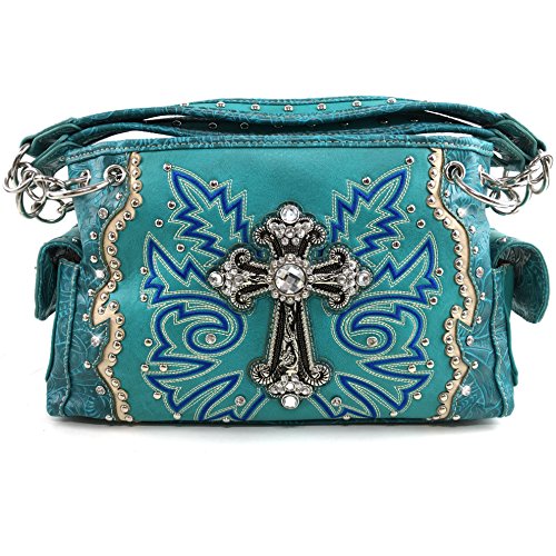 Justin West Gleaming Western Floral Embroidery Rhinestone Cross Shoulder Concealed Carry Handbag Purse