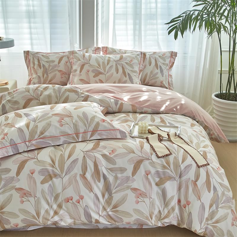 Funda nórdica floral de 3 piezas, 280 x 240 cm, con 2 fundas de almohada de 65 x 65 cm, diseño de hojas, 280 x 240 cm, microfibra suave y transpirable