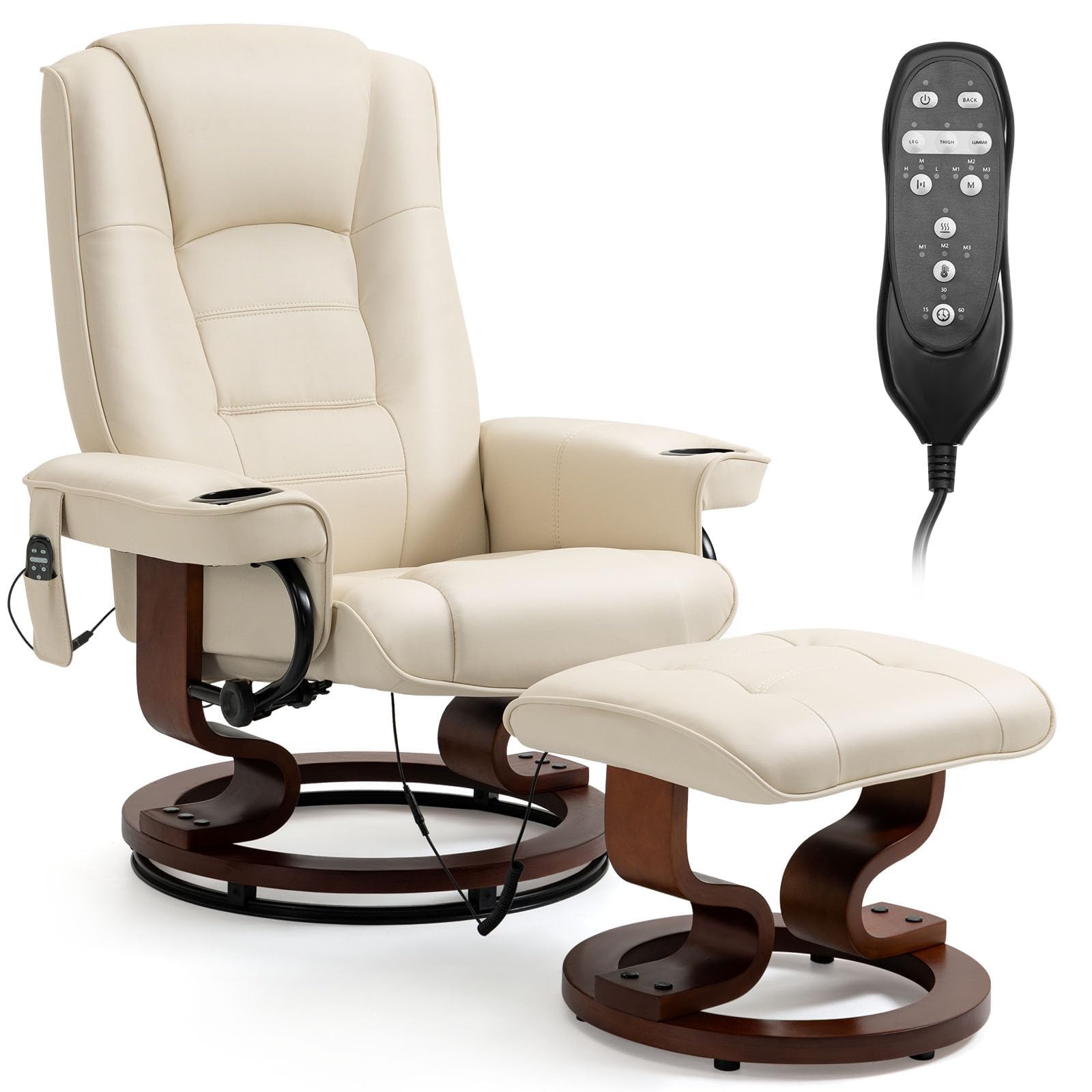 HOMHUM Electric Massage Recliner with Ottoman, Swivel Lounge Chair with Footrest and Adjustable Back for Living Room, Office & Bedroom, Faux Leather,