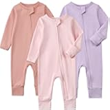 Aablexema 3-Pack Organic Cotton Baby Footless Pajamas with Mitten Cuffs, 2-Way Zipper Infant Romper Outfit