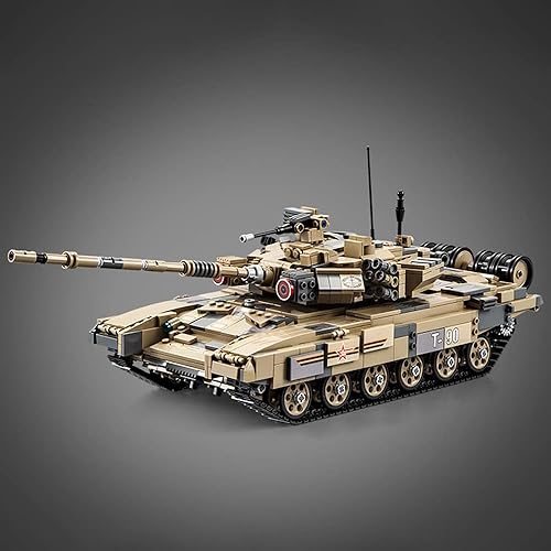 Miniatura 6 de Juego de bloques de construcción de tanque del ejército, la Segunda Guerra Mundial, modelo militar ruso T90 de tanque de batalla principal con 3
