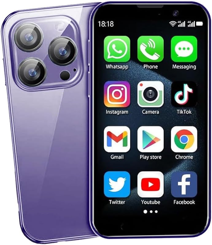 Mini Phone,3.0 inch HD Touch Screen Android Phone,Unlocked Kids and Students Smartphone,Face Recognition,Quad Core Dual SIM Dual Standby,Best Gift for Kids,2GB+16GB-Purple