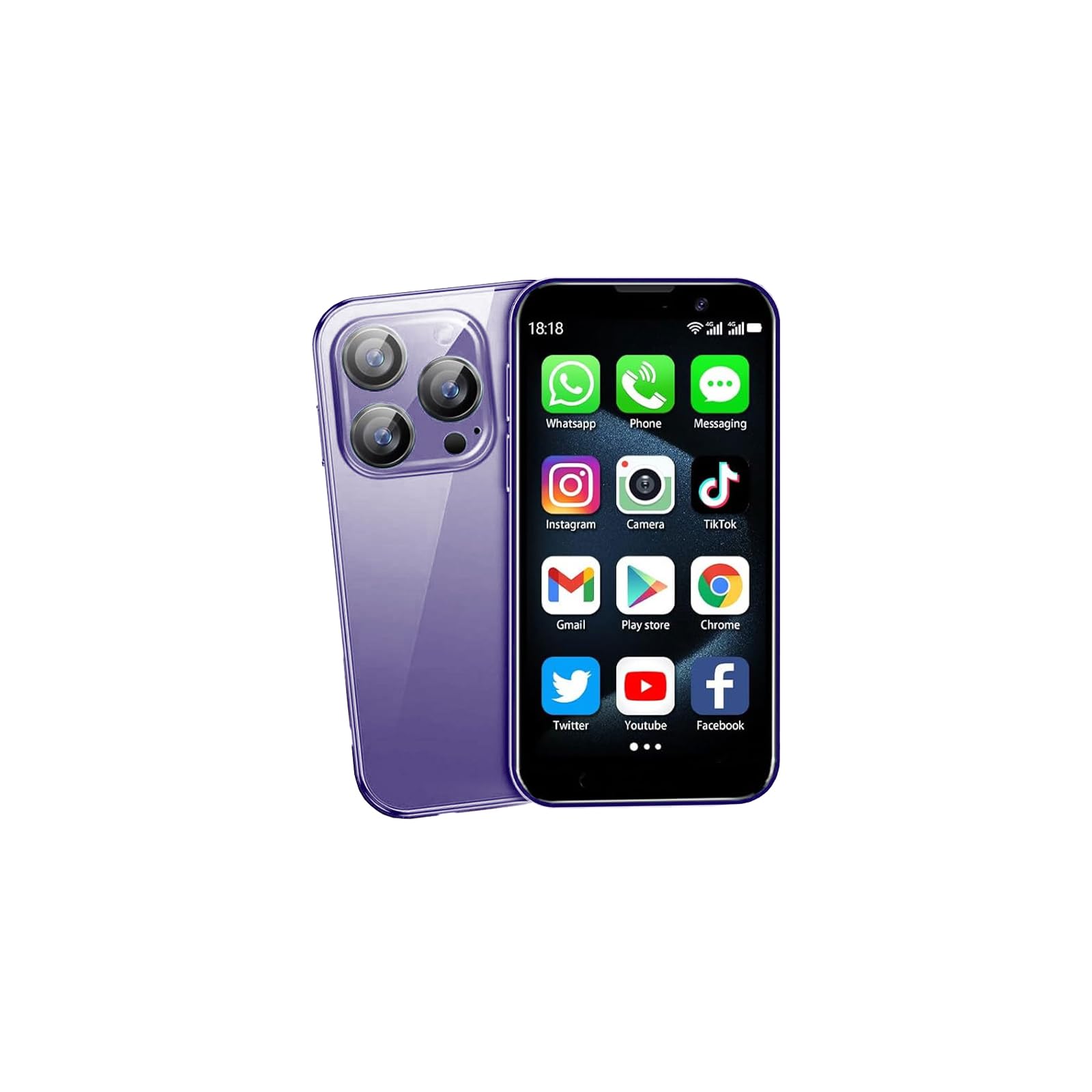 Mini Phone,3.0 inch HD Touch Screen Android Phone,Unlocked Kids and Students Smartphone,Face Recognition,Quad Core Dual SIM Dual Standby,Best Gift for Kids,2GB+16GB-Purple