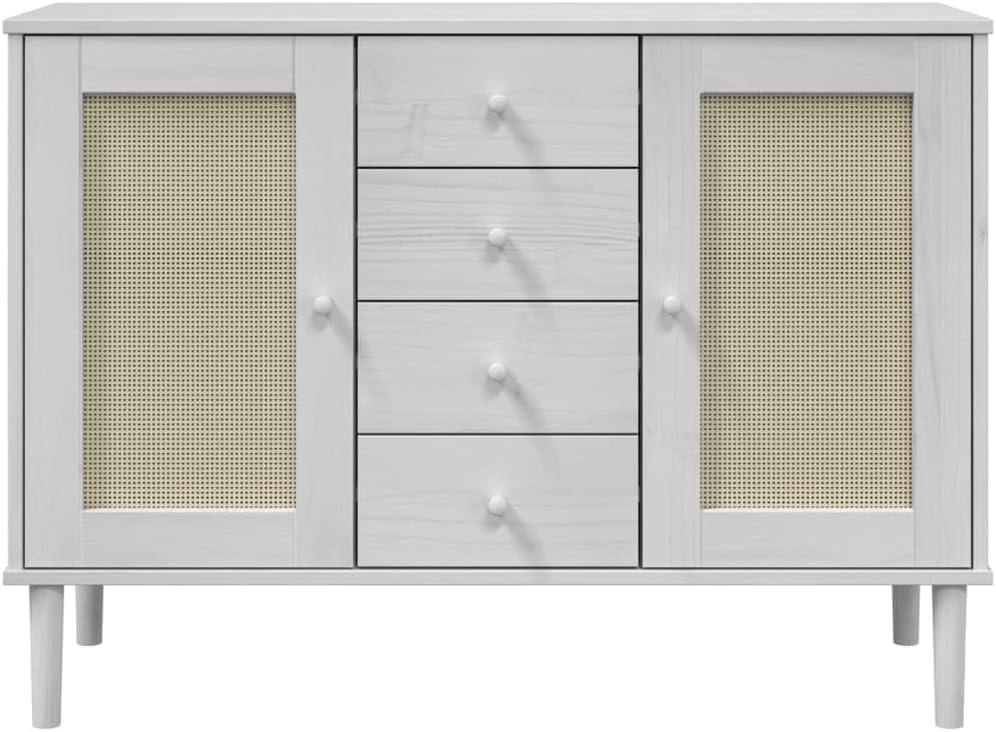 vidaXL Sideboard White Solid Pinewood Medium Sideboard Rectangular