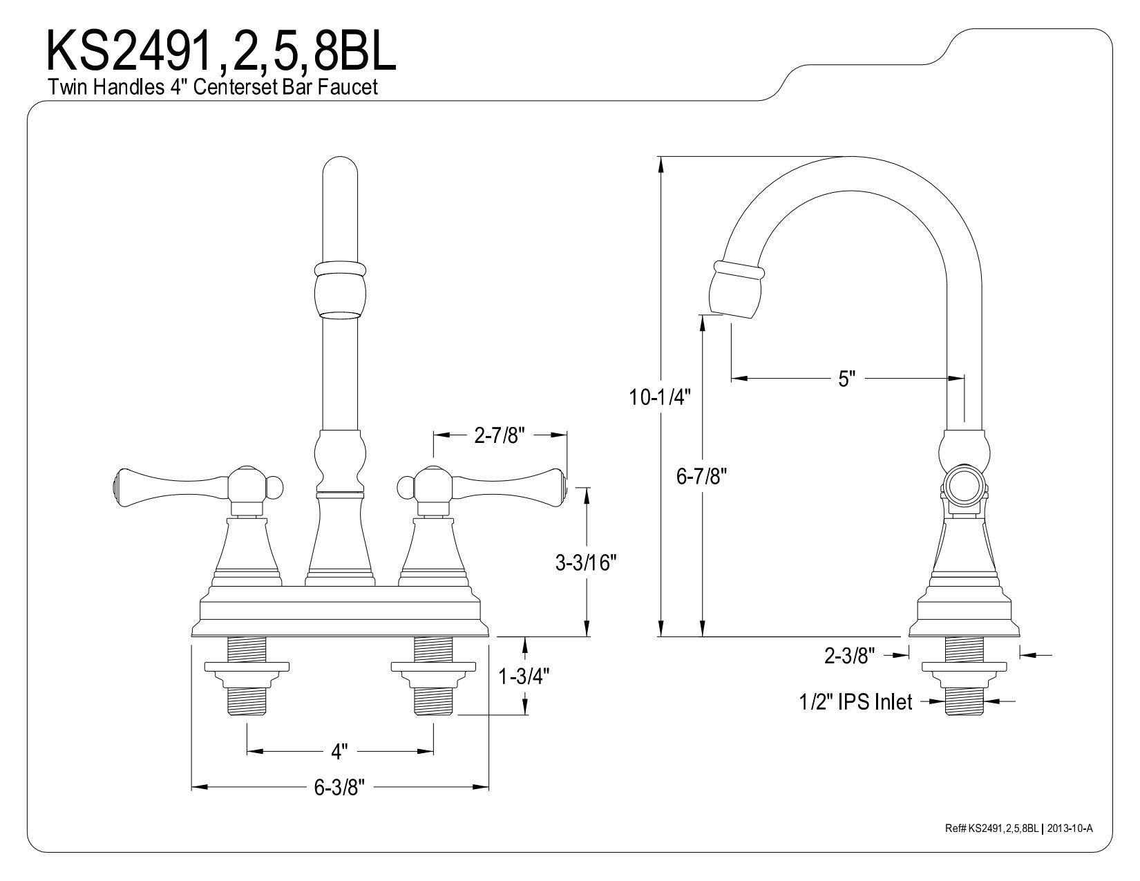 Kingston - Rubinetto a barra in ottone con maniglia in metallo e senza scarico pop-up, in ottone lucido, Ottone lucido, 5-inch Spout Reach
