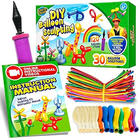 Learn & Climb DIY Balloon Animal Kit for Beginners. Fun Twisting & Modeling Activity for Party. Makes 30+ Sculptures, Pump and Manual Included. Gift for, Teens Boys and Girls. 120 Pieces. Cover