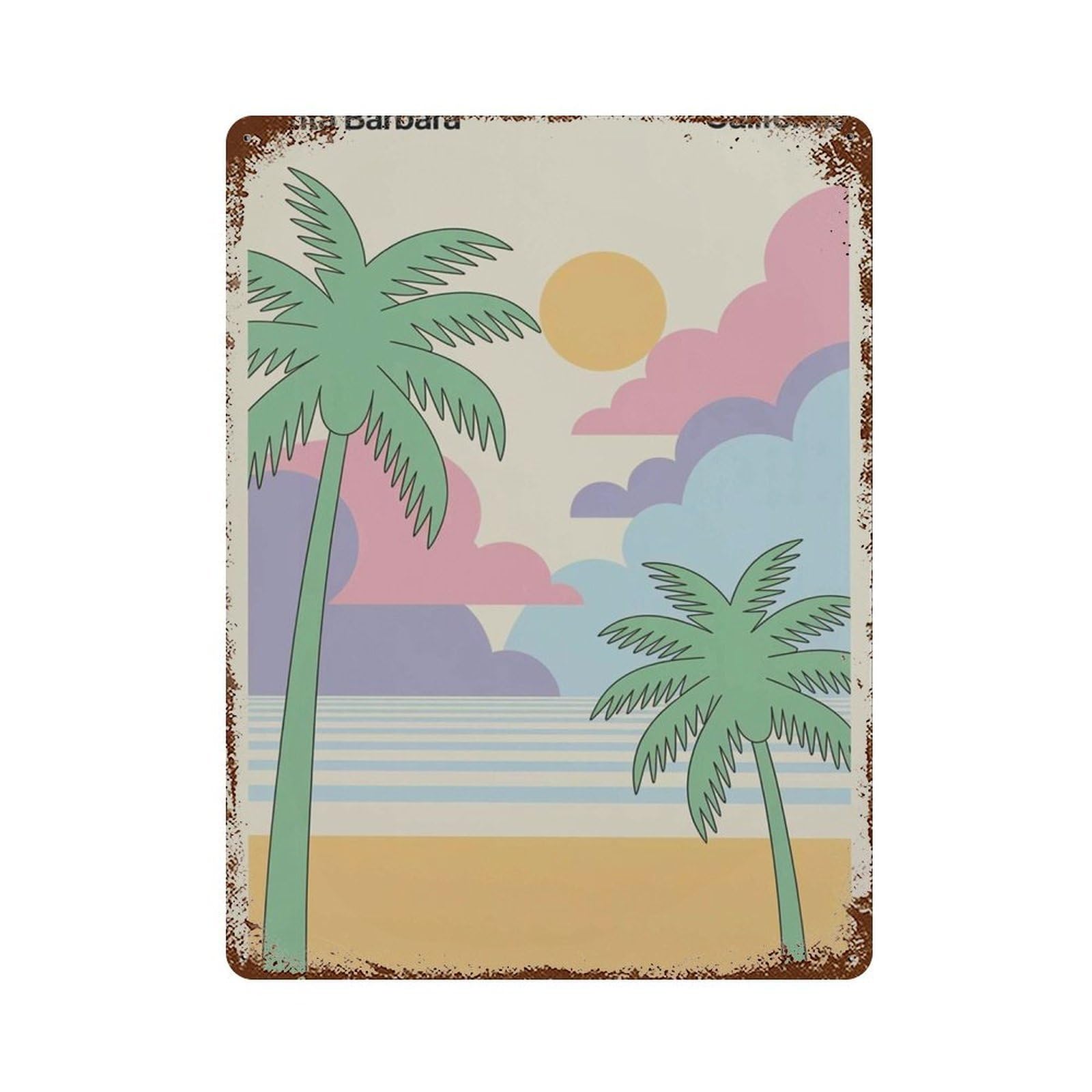 xiaoxiaoshen Santa Barbara California Palm Tree Retro Graphic Coastal Beach Unique Wall Decor Art Metal Tin Poster Modern Home Decor Art Home Bar Shop Decorations Vintage Sign 40x30cm