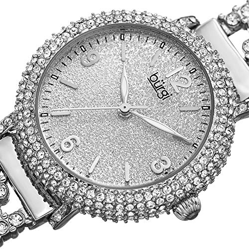 Burgi Damen Display Analog rund DREI Hand Quarz-Armbanduhr mit Alloy Armband