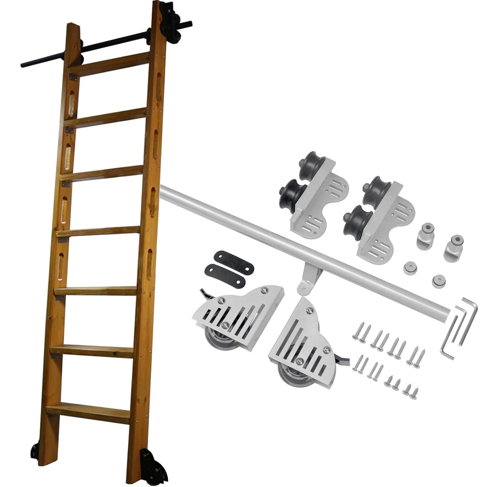 Kit échelle bibliothèque coulissante argent pour bureau en mezzanine