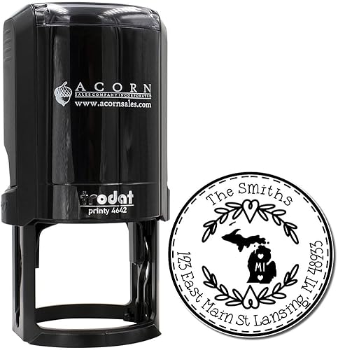 Miniatura 392 de Round State Love - Sello de dirección de devolución para Texas, uso con almohadilla de sello, mango de madera, sello de dirección de Texas