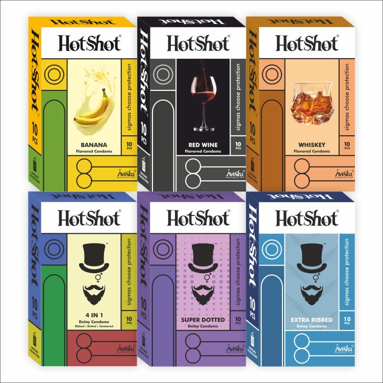 HOTSHOT Extra Time Condom Combo - Ribbed, Dotted, Contoured And Smooth Multi-Flavoured Variety Pack (Set Of 6, 60 Units)-picture-20