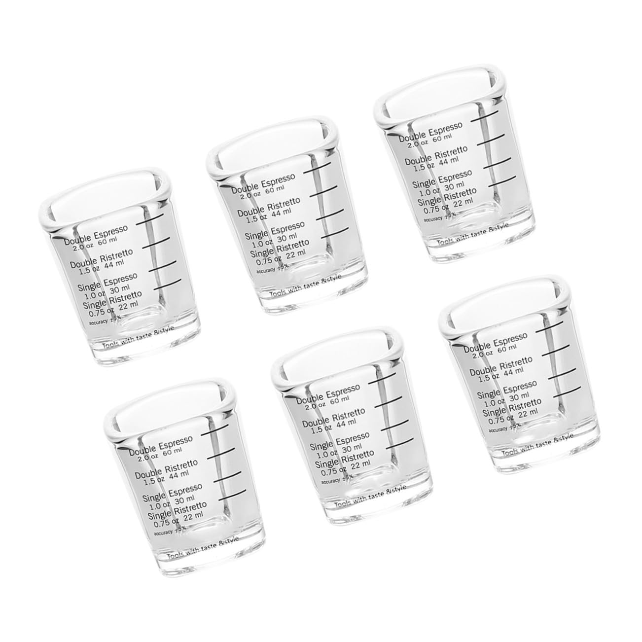 ERINGOGO 6 Stück Kaffeemessbecher 60 ml mit Skala Espressobecher aus Glattem Material Vielseitig für Milch und Saft Leicht zu Reinigen Temperaturbeständig
